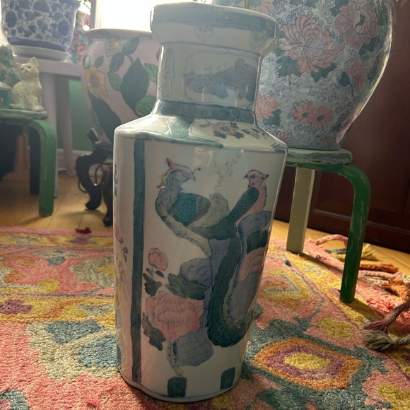 Vintage Asian Vase Decorative Ceramic Oriental Pot Peacock and Poppy Pattern 14" - Picture 9 of 16